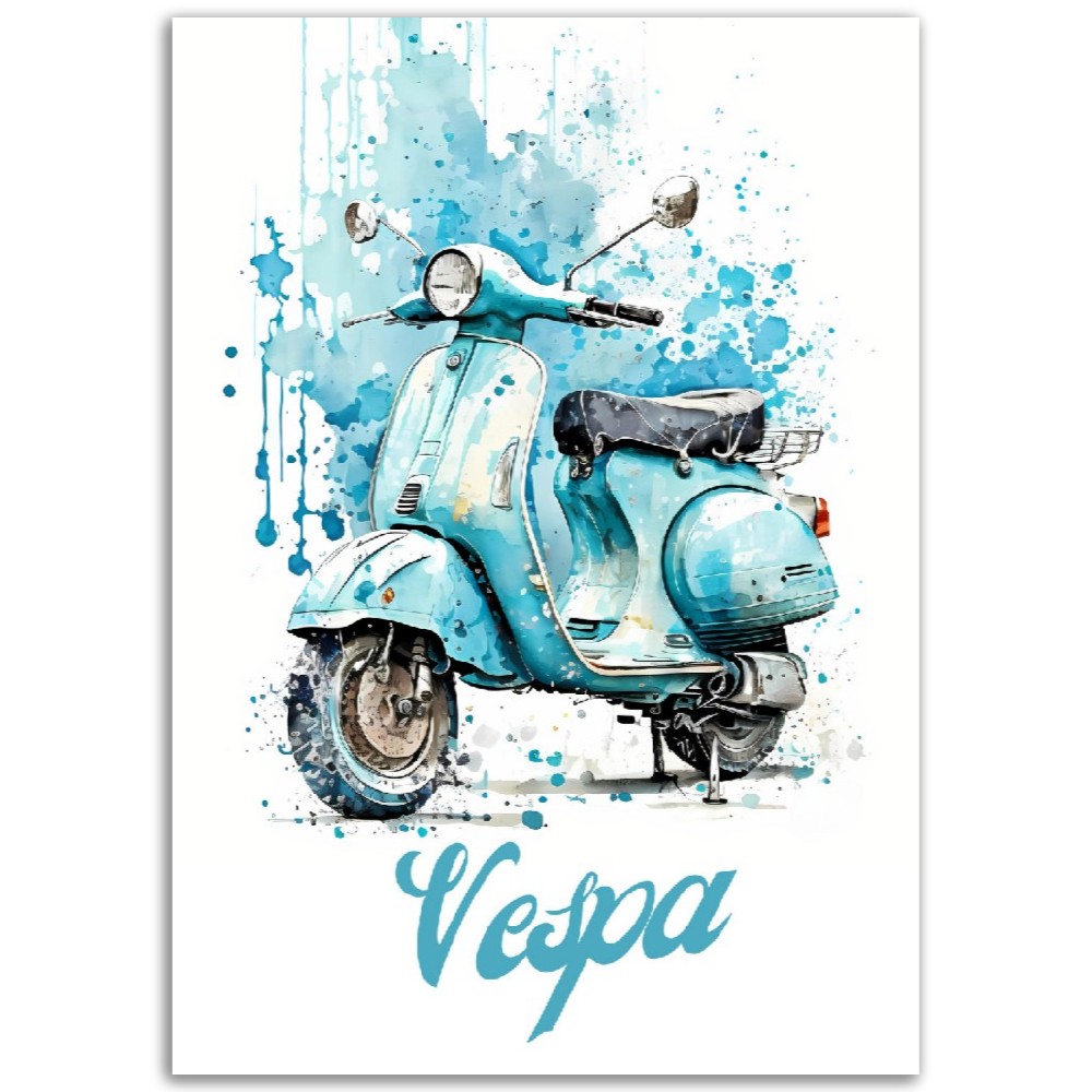 Affiche Scooter Vespa Bleu - Vintage - France - Poster - Illustration