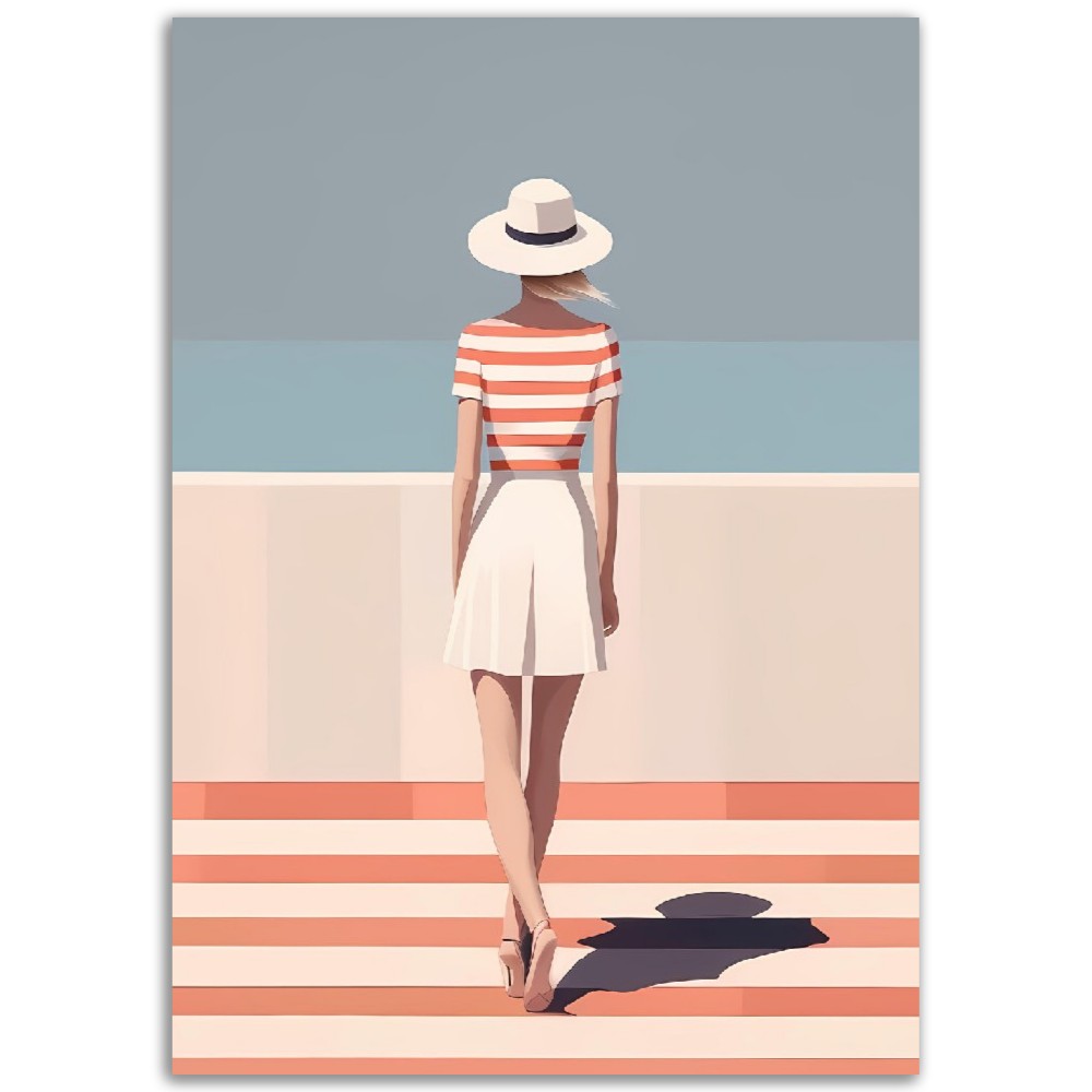 Illustration Minimaliste "La marinière"- Femme - Dame - Bord de mer - France - Poster - Illustration