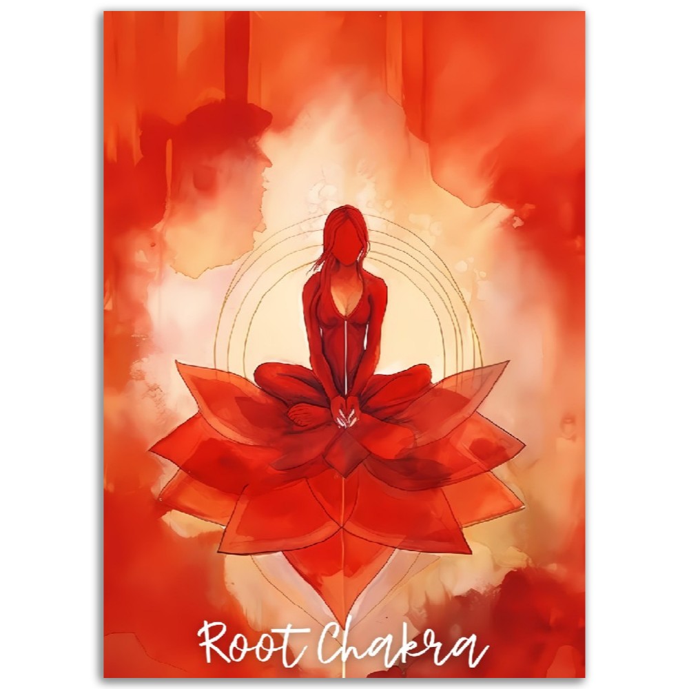 Red Root Chakra Poster | Woman Spiritual Manifestation Chakras Mantras Poste | Kundalini Yoga Wall Art | Chakra Collection