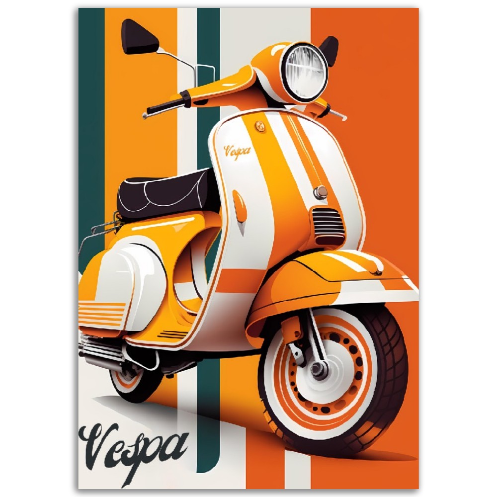 Affiche Scooter Vespa Orange - Orange et Jaune - Italie - Poster - Illustration